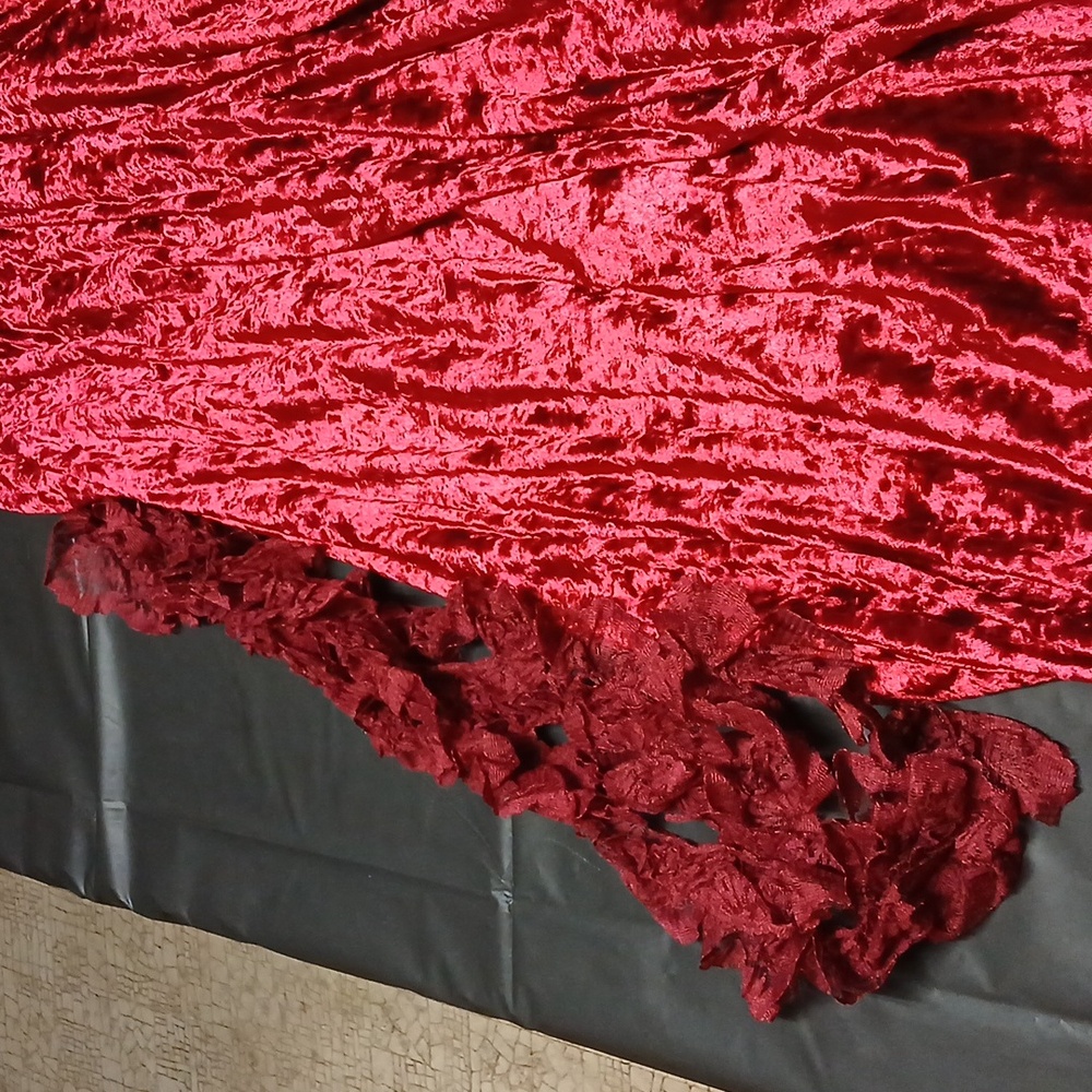 Dark In Love Blood Rose Red Velvet & Lace Gothic Maxi Dress w/ Chain Accent XL - Picture 13 of 16